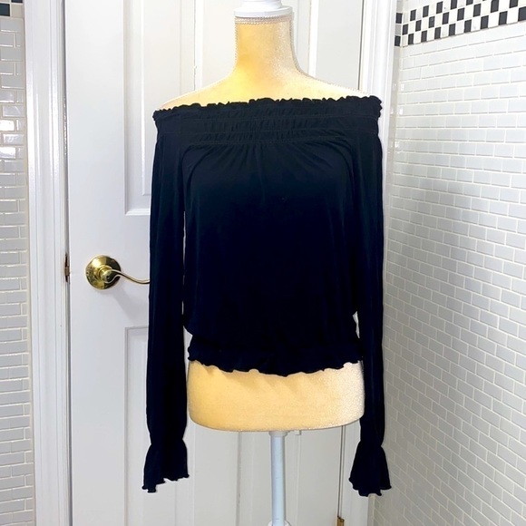 Haley and Bob black poly/ spandex off shoulder blouse. Size S. Washable. - Picture 1 of 7